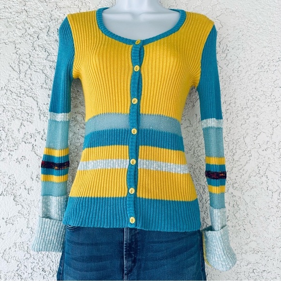 Vintage Sweaters - 1970s Miss Djam Paris Top sz Small Knit Preppy Mod Stripe